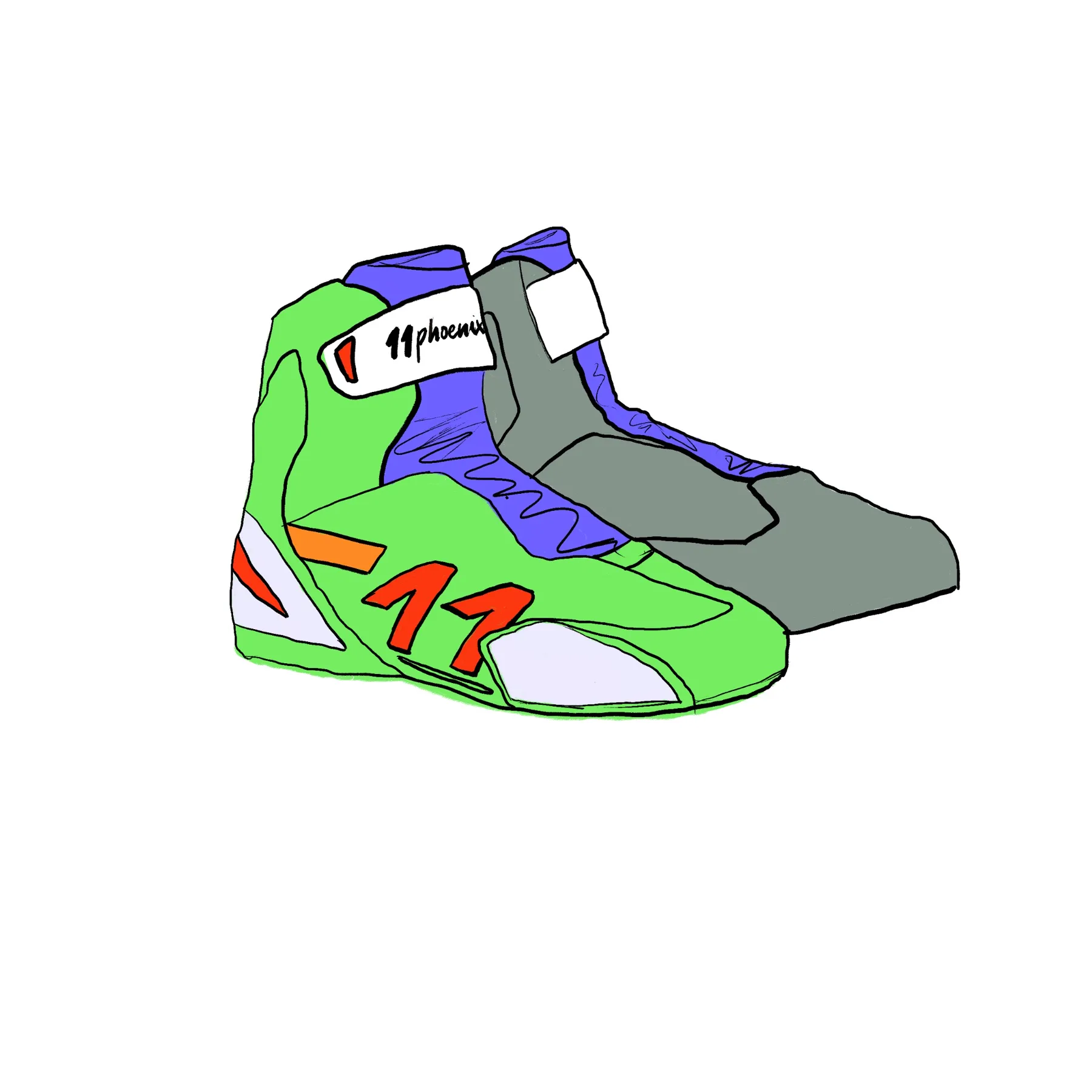 Color study for a hand-painted high-top shoe